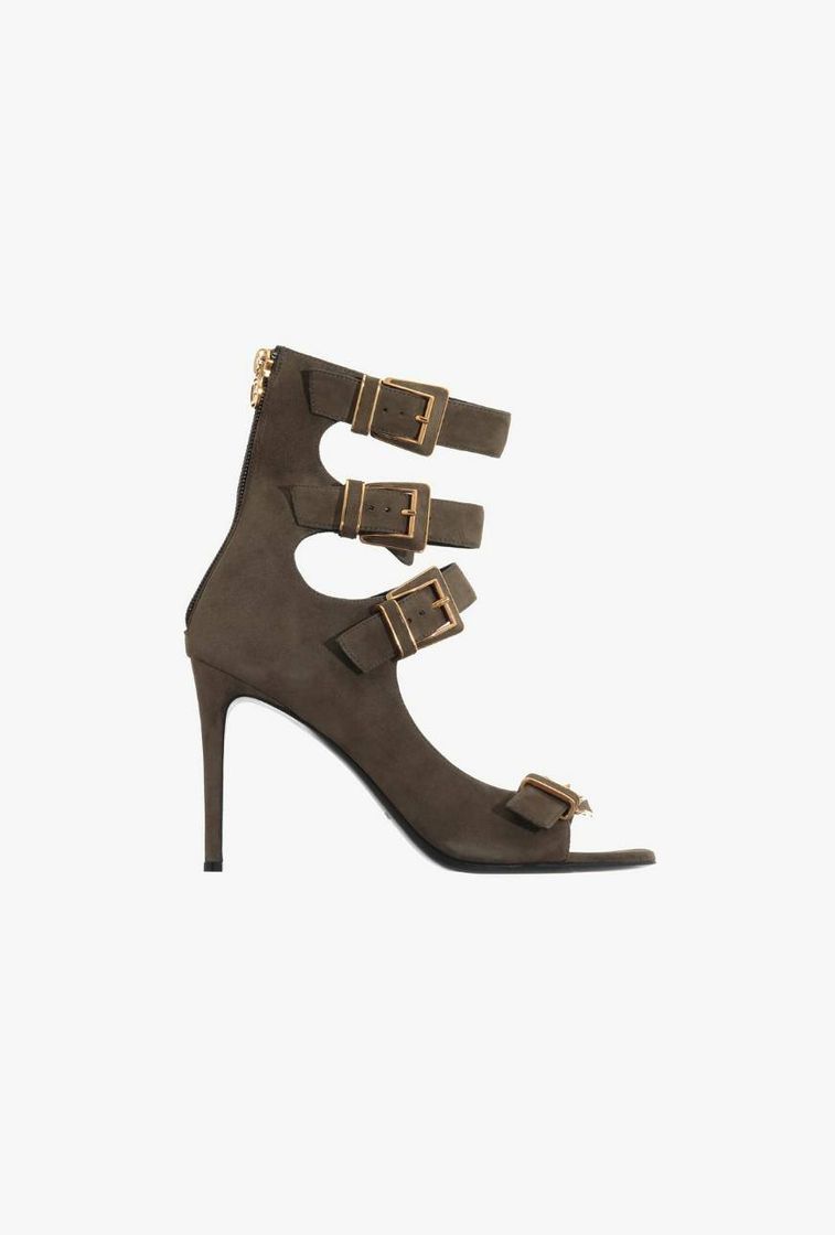 Moda Dark Green Suede Paige Sandals for Women - Balmain