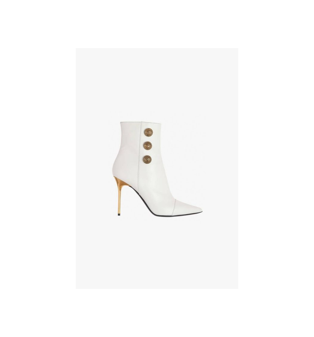 Fashion White Leather Roni Ankle Boots for Women - Balmain