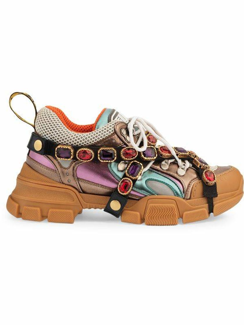 Fashion Shop brown & metallic Gucci Flashtrek sneakers with removable