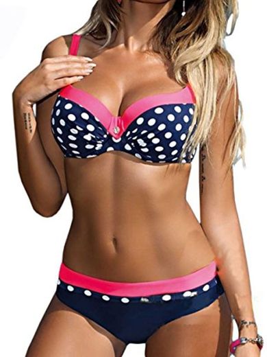 Voqeen Mujer Bikini de Gradiente de Color Establece Retro Empuja hacia Arriba