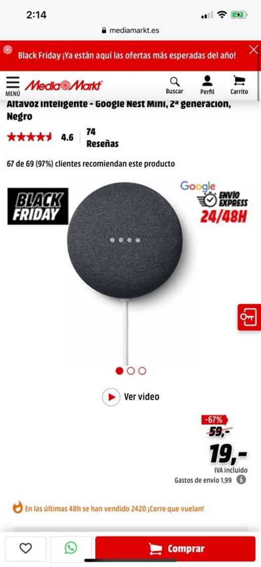 Moda Altavoz inteligente - Google Nest Mini, 2ª generación, Chalk/Rock ...