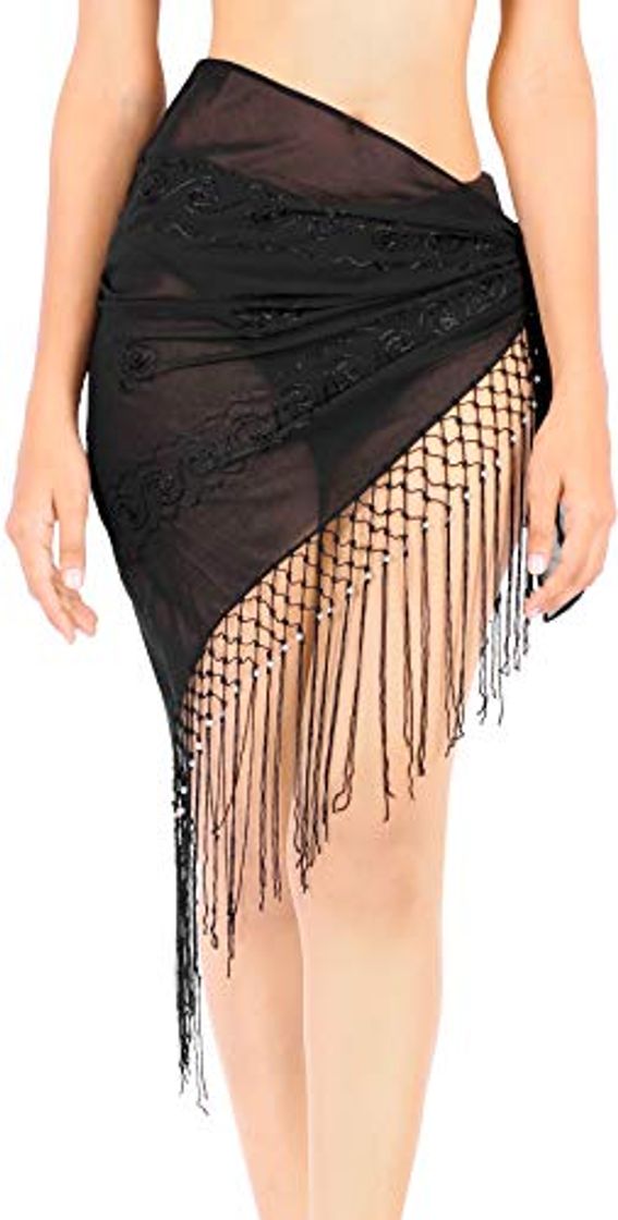 Moda LA LEELA Bufanda para Cubrir la Cara Cubierta Playa de Las Mujeres hasta el Pareo Pareo Canga Traje de baño Negro_Z132 60''X37