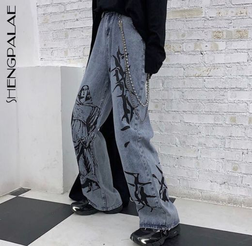 Baggy printed jeans