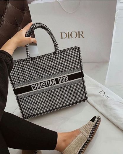 Small Black and White Houndstooth Embroidered Dior Book Tote ...