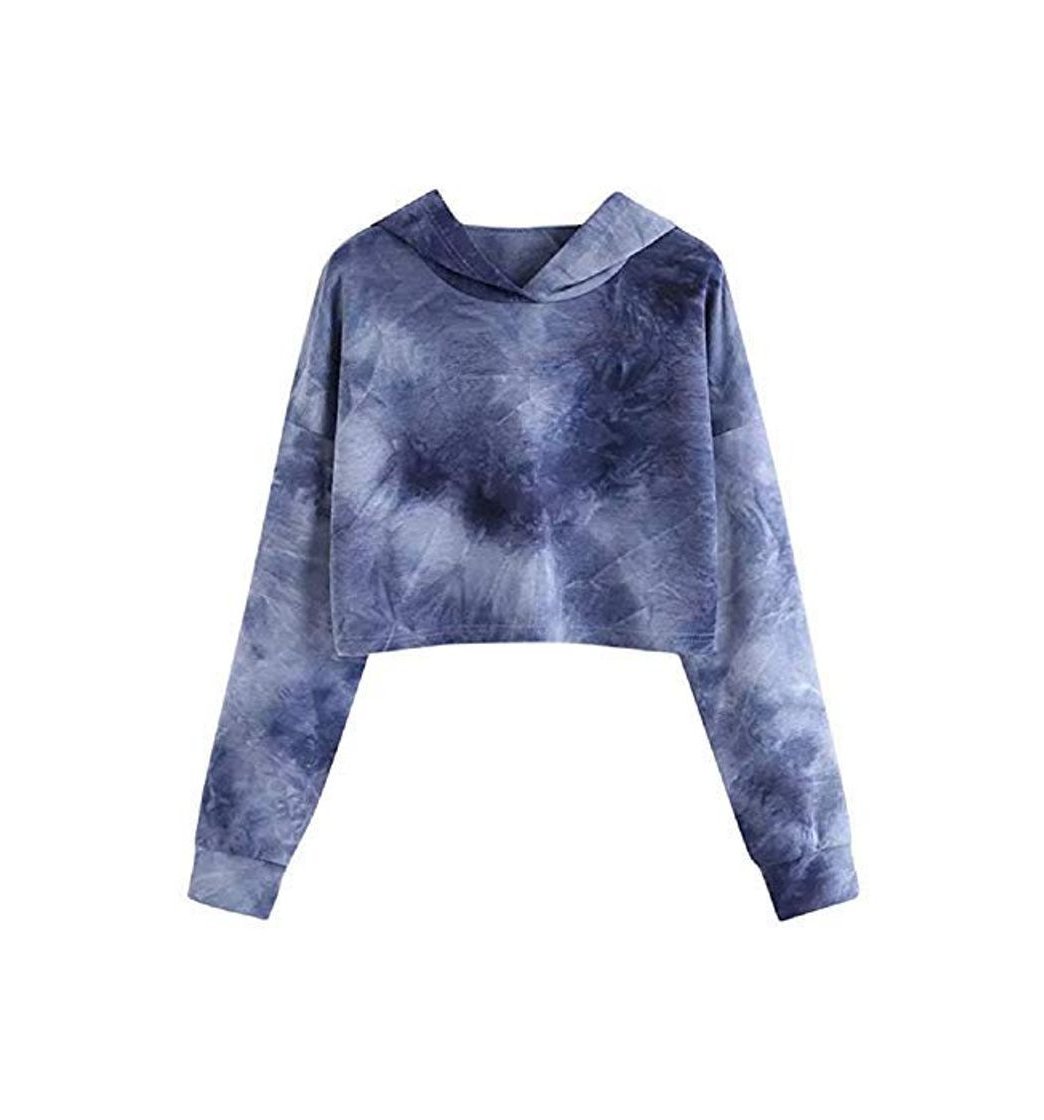 Fashion KIRALOVE Sudadera Tie Dye con capucha – Manga larga – Mujer – Corta Top Crop – Multicolor – Chica – Color Azul – Sfumada turquesa XL