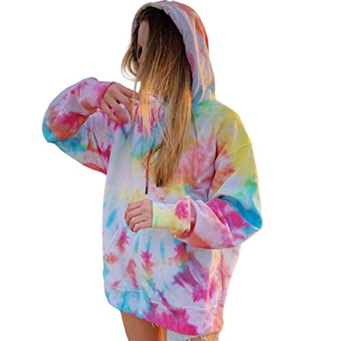 Fashion Sudaderas con Capucha Mujer Suéter Tie Dye Manga Larga Estampado Sudaderas con