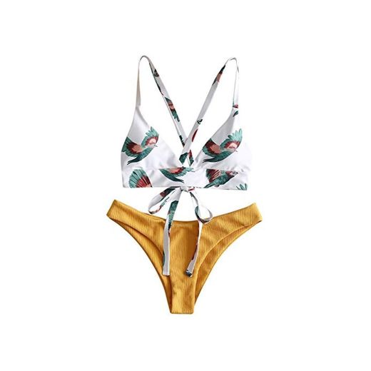 ZAFUL Conjunto de Bikini con Relleno Push Up Triangular Busto Ajustable con