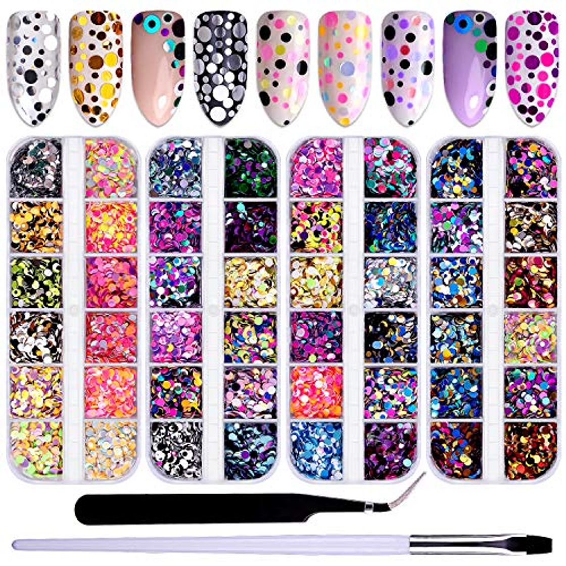 Products Duufin 48 Colores Lentejuelas de Uñas Lentejuelas Nail Art Decoracion con Pinceles para Uñas y Pieza Pinza para Arte de Uñas