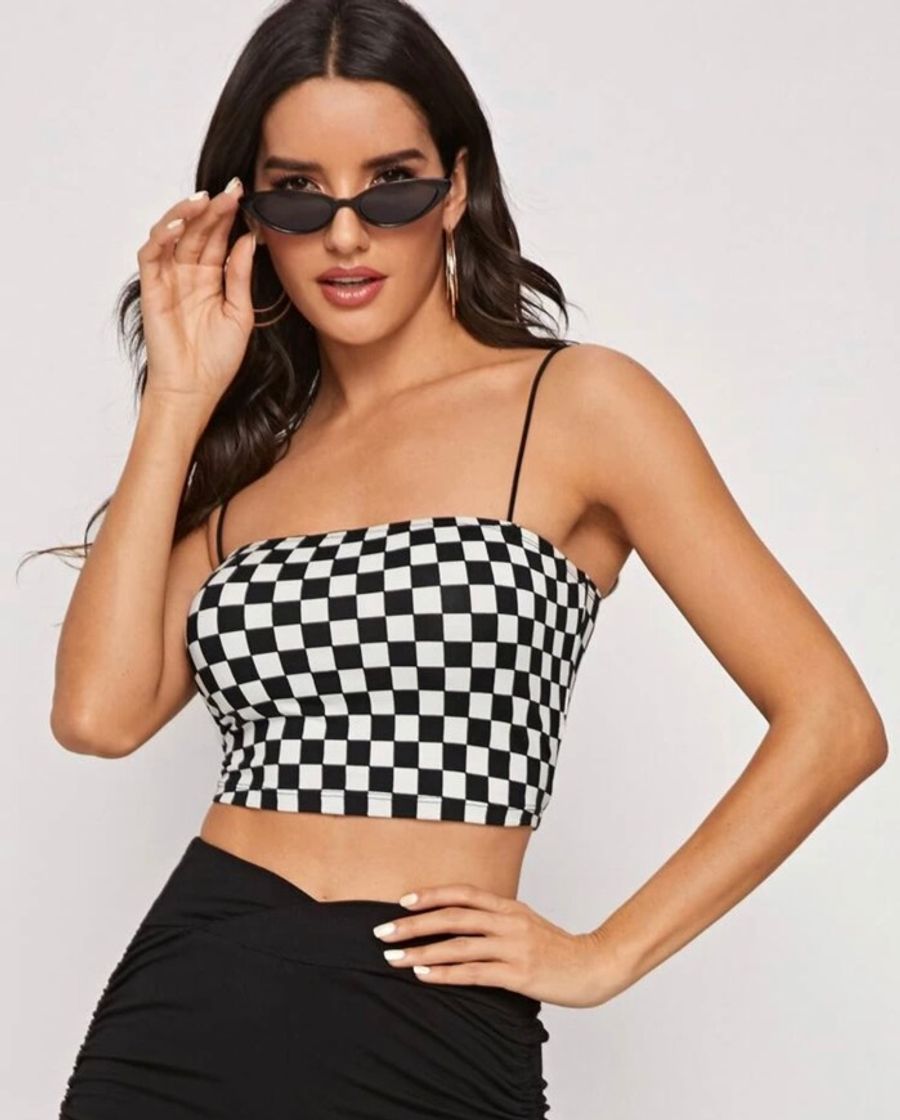 Checked Fitted Cami Crop Top 