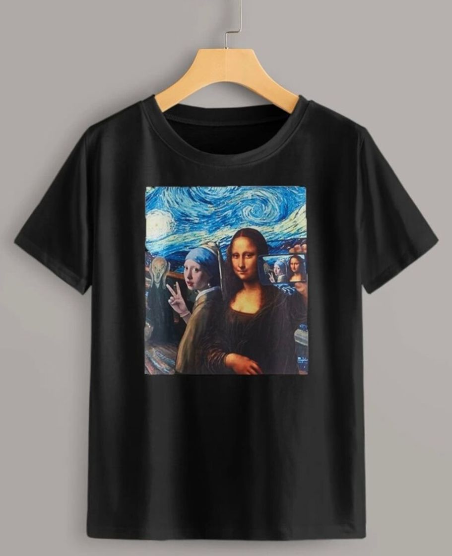 Selfie Mona Lisa Graphic Short Sleeve Tee
