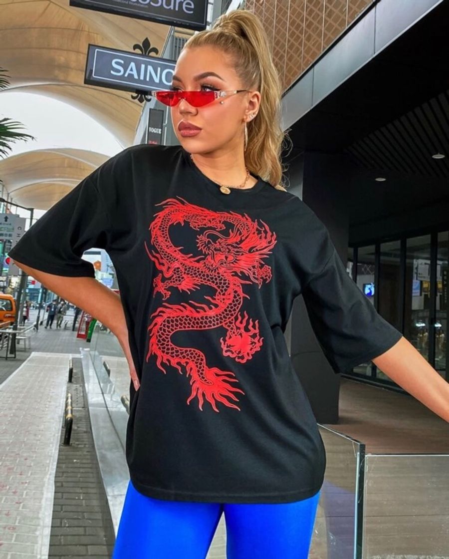 Dragon Print Drop Shoulder Tee