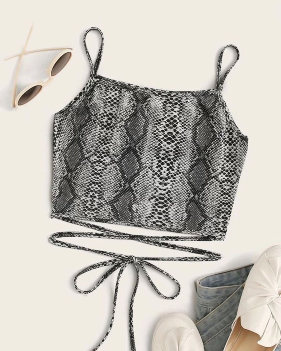 Snakeskin Print Self-tie Cropped Cami top 