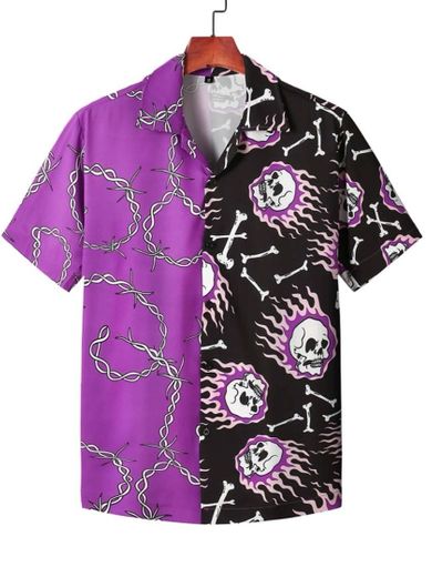 Camisa Masculina Estampada Halloween Estilos de Rua