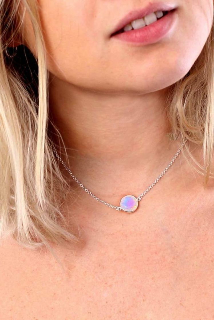 Social Choker de prata com pedra da lua