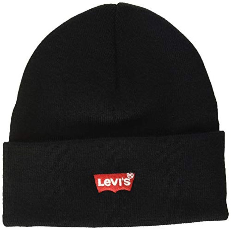 Moda Levi's Red Batwing Embroidered Slouchy Beanie Gorro de Punto, Negro