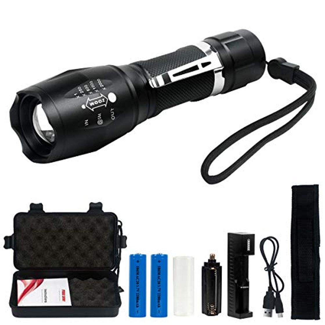 Social Linterna LED Recargable 2000Lumen Alta Potencia T6 de enfoque ajustable portátil resistente