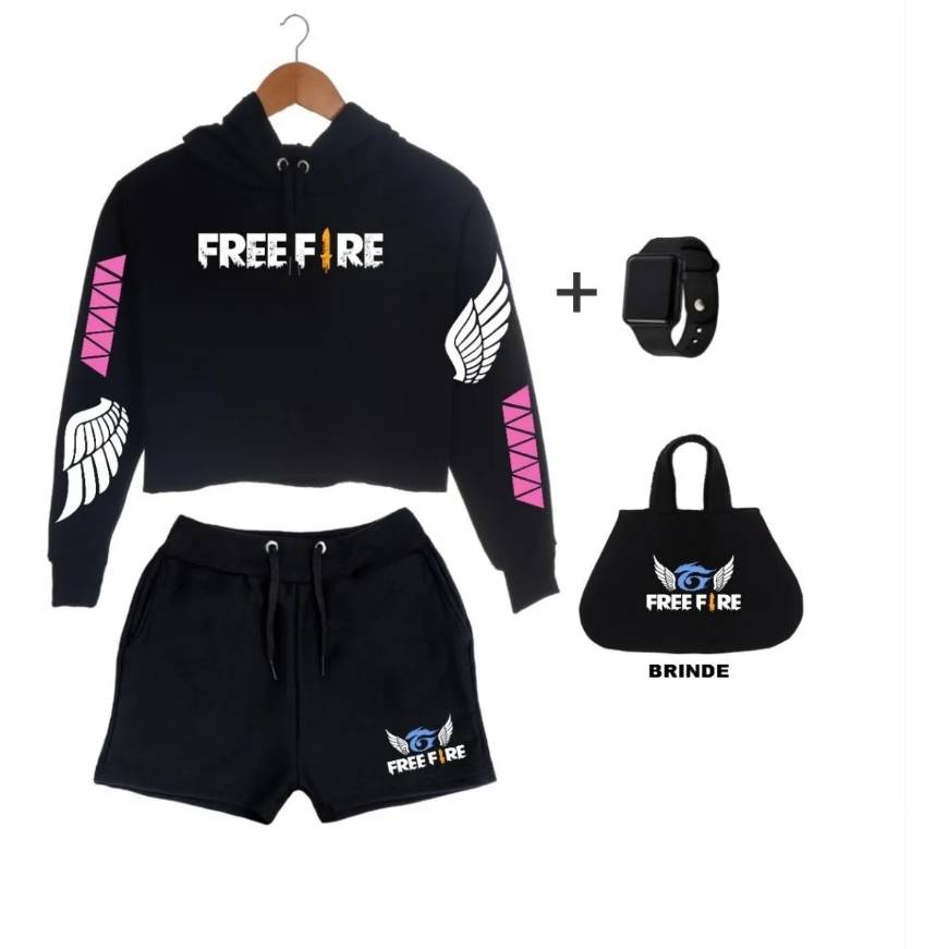 Videogames Kit Cropped Blusa+short Moletom Free Fire Angelical Top


