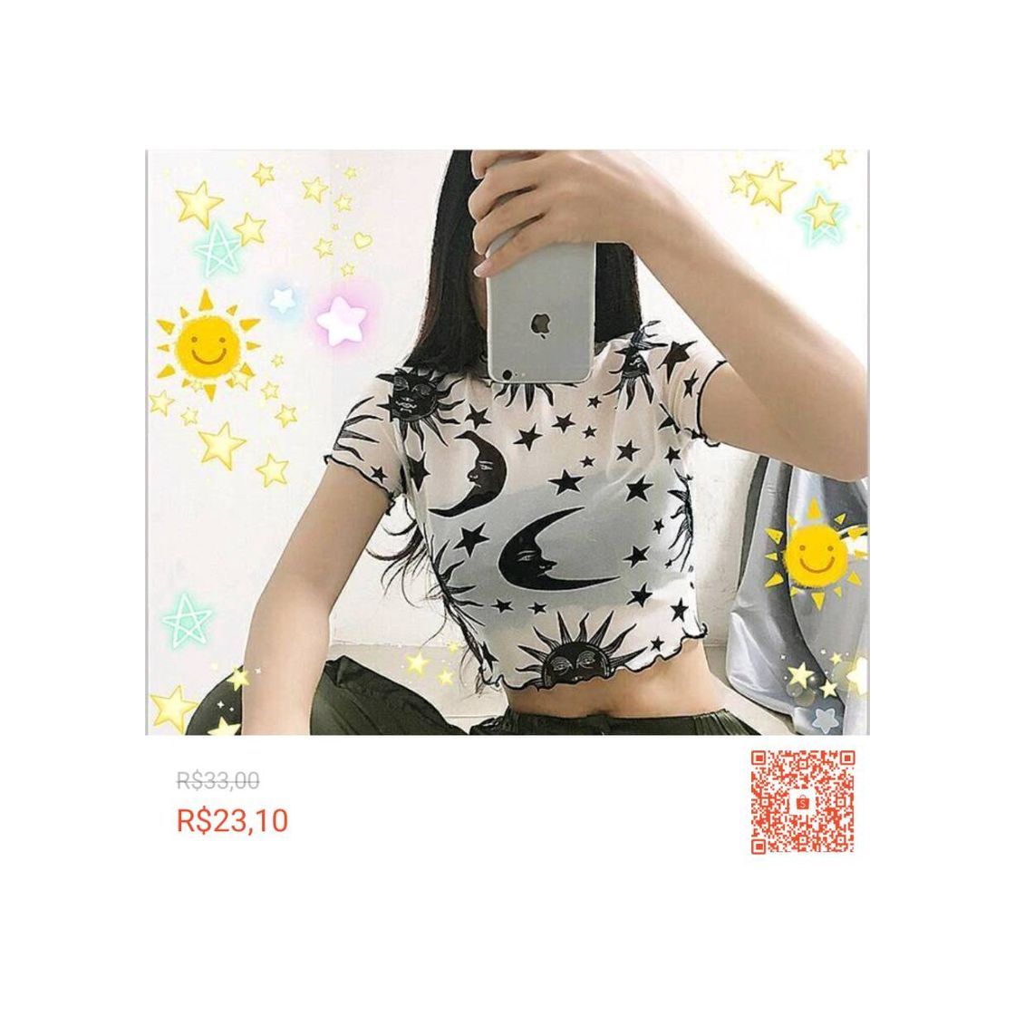 Social Camiseta de manga curta transparente cropped 