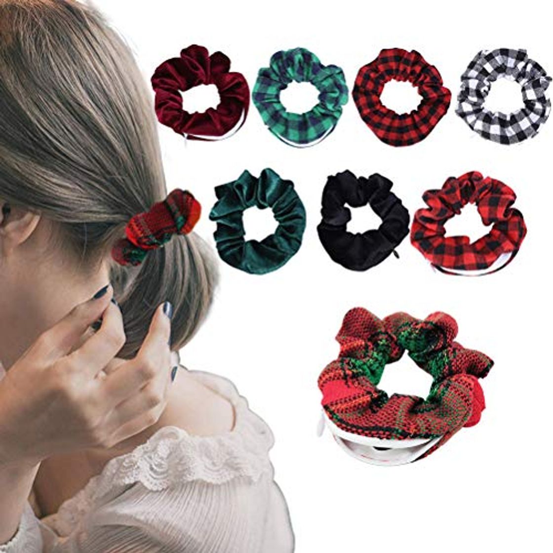 Fashion Tixiyu 8pcs mujeres tocado de pelo niñas Navidad Scrunchie cremallera bolsillo corbata para el pelo señoras banda tocado accesorios para el cabello 11 x 4 cm