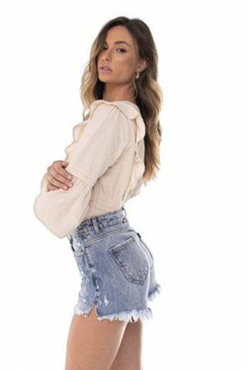 Shorts jeans feminino setentinha com fendas laterais