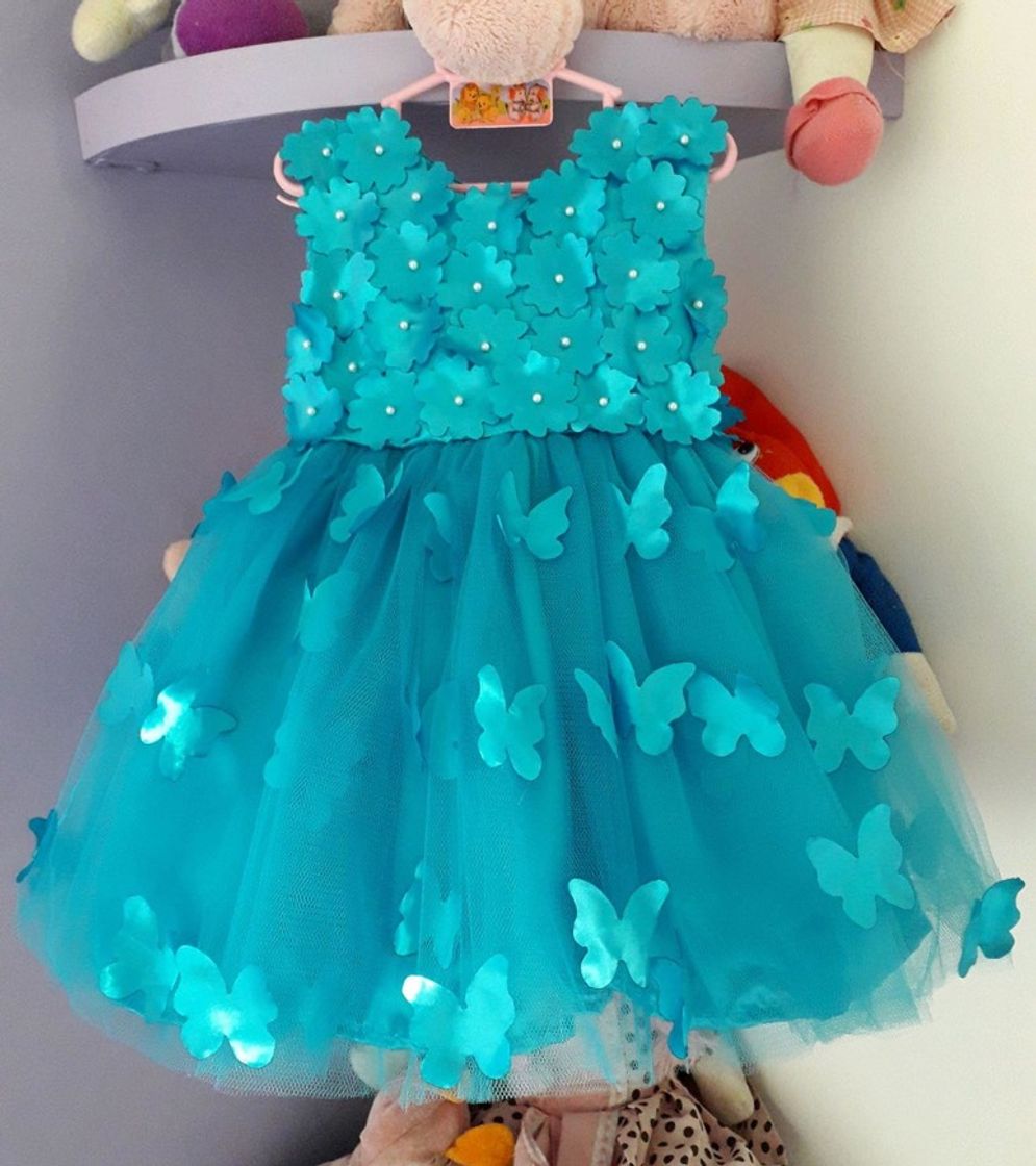 Fashion Vestido Infantil Jardim Encantado Azul Tiffany