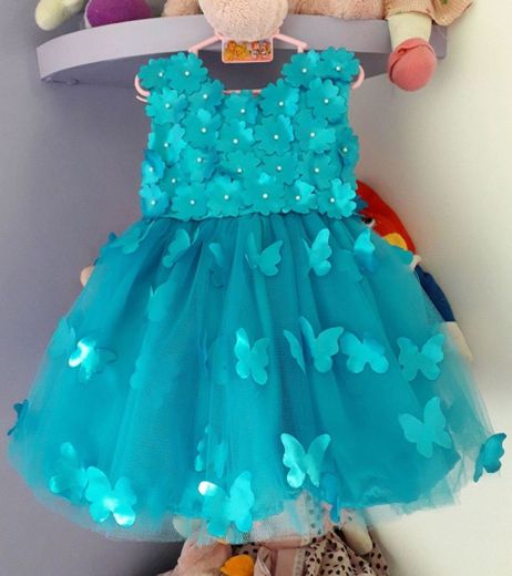 Vestido Infantil Jardim Encantado Azul Tiffany