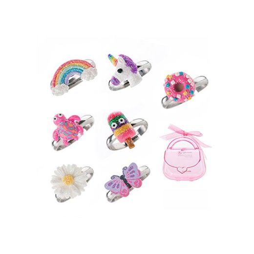Juego de anillos ajustables para niñas pequeñas – colorido unicornio