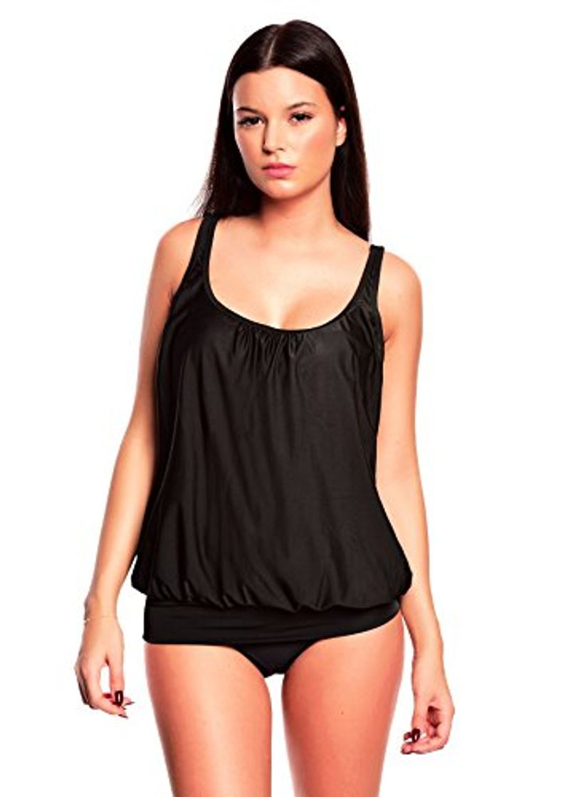 Social Octopus Eleganter, Figurumspielender Damen Bandeau Tankini/Badeanzug mit Slip/Soft Cups/Badeanzug/Träger abnehmbar f5225 Farbe: