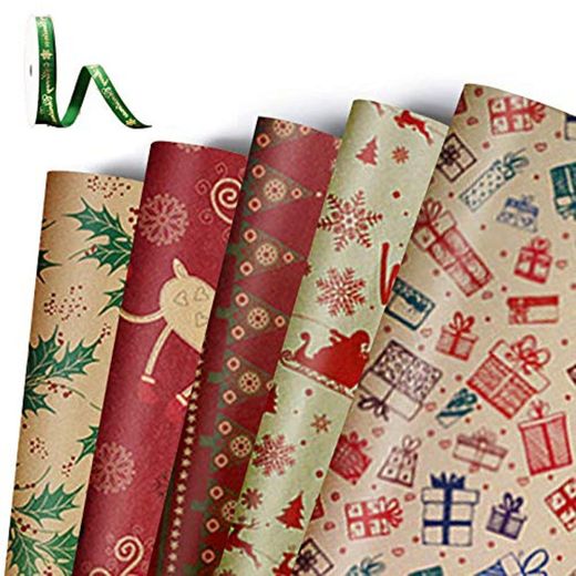 MIFIRE Papel de regalo Kraft navideño