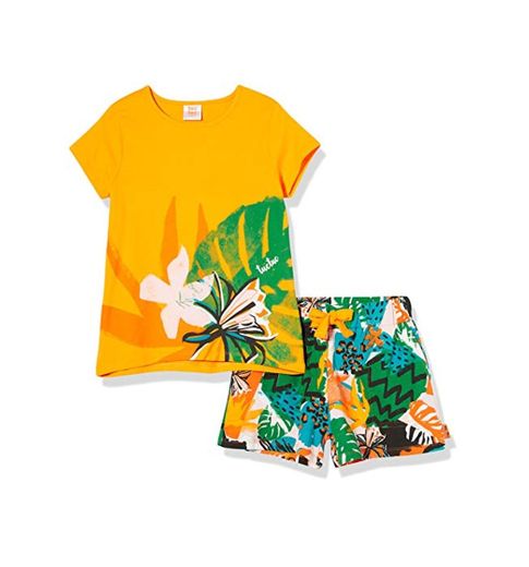 Conjunto Camiseta Y Short Punto Estampado NIÑA Naranja Party Animal