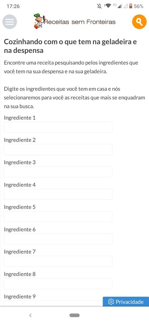 App Se vc está sem idéias para cozinhar,esse site vai lhe ajudar