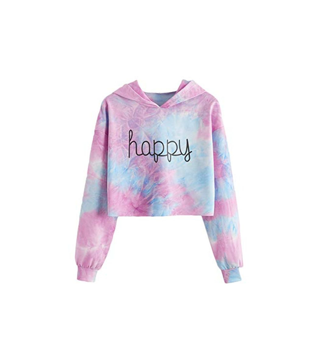 Moda DIDK Mujer Juveniles Chicas Cropped Sudadera con Capucha Tie Dye Manga Larga Sudaderas Cortas Sueter con Gorro Crop Top