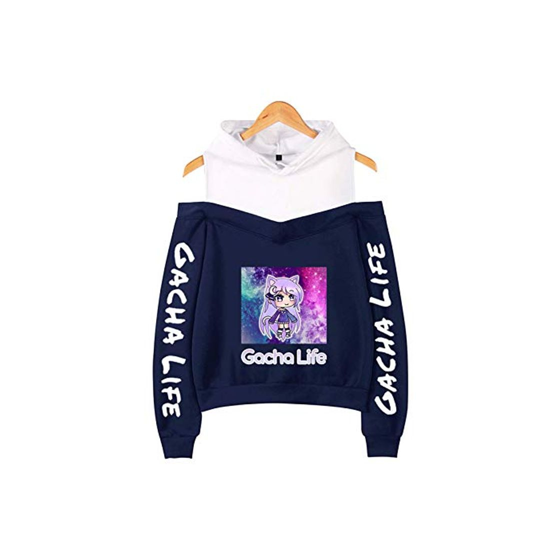 Moda GUGU Sudadera con Capucha De Moda Sexy para Mujer para Niñas Gacha Life Sudadera con Hombros Descubiertos Cosplay Jersey Rosa