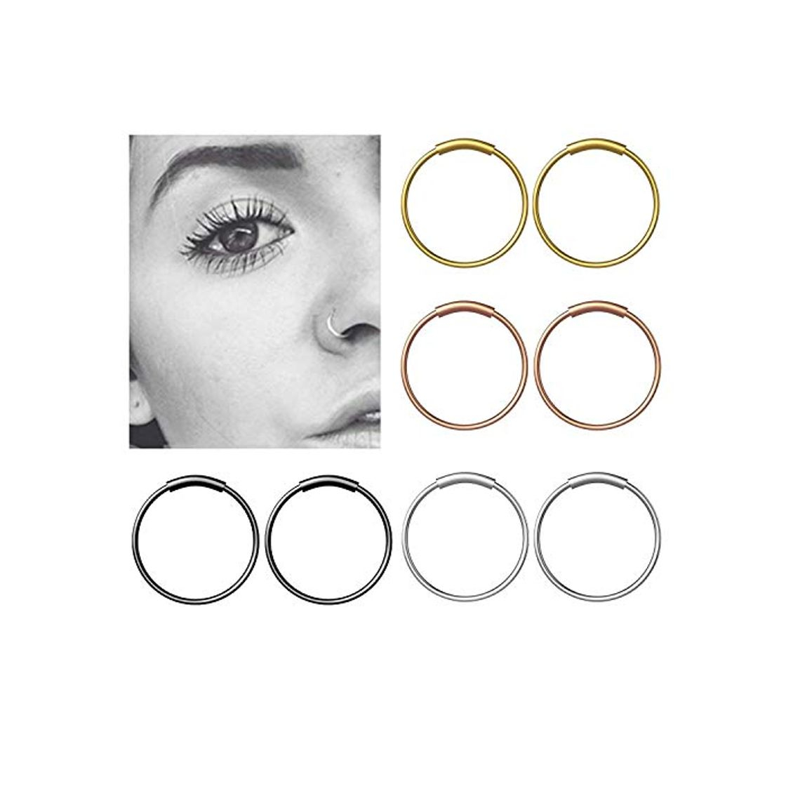 Social Fullsexy YHmall 8Pcs Piercing Nariz Anillo Septum de Plata Quirurgico Pequeño de