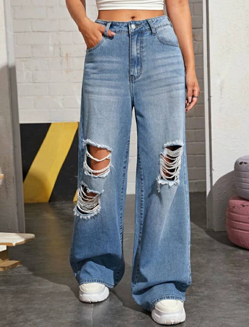 Fashion High Waisted Distressed Baggy Jeans Without Bag