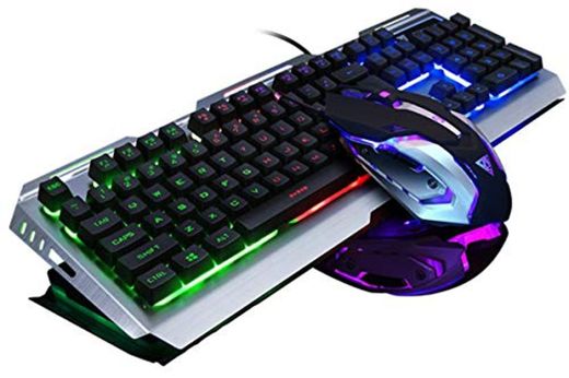 PREUP Teclado Mecánico Gaming y Ratón con Cable combinado RGB retroiluminado con