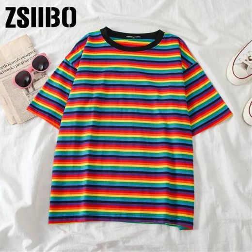 Camisa feminina de arco íris