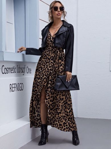 Vestido leopardo longo 