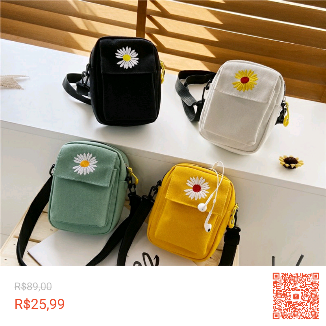 Fashion Shopee Mini Bolsa de Ombro Coreana Margarida Aesthetic