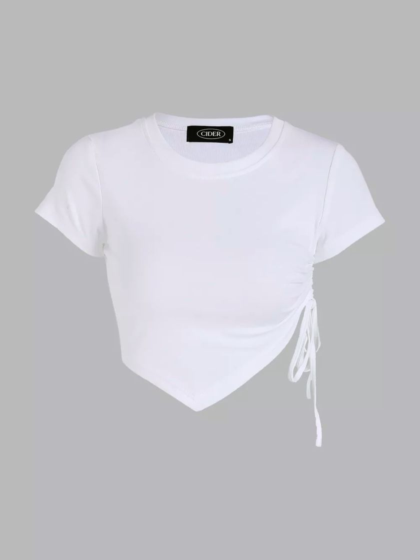 Social Asymmetrical Ruched White Tee