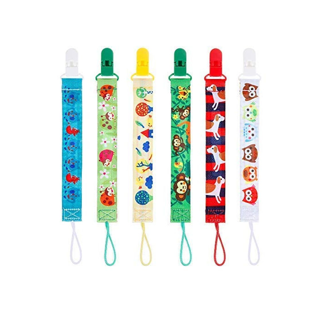 Producto Lictin 6 Pcs Cadenas para chupetes chupetero con adorable diseño a dos caras Unisex Clips para niños y niñas con DIY diseño el nombre del bebé