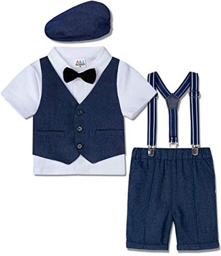 mintgreen Traje Niño Conjunto Gentleman Bebé Camisa Boda con Boina, Azul Real,