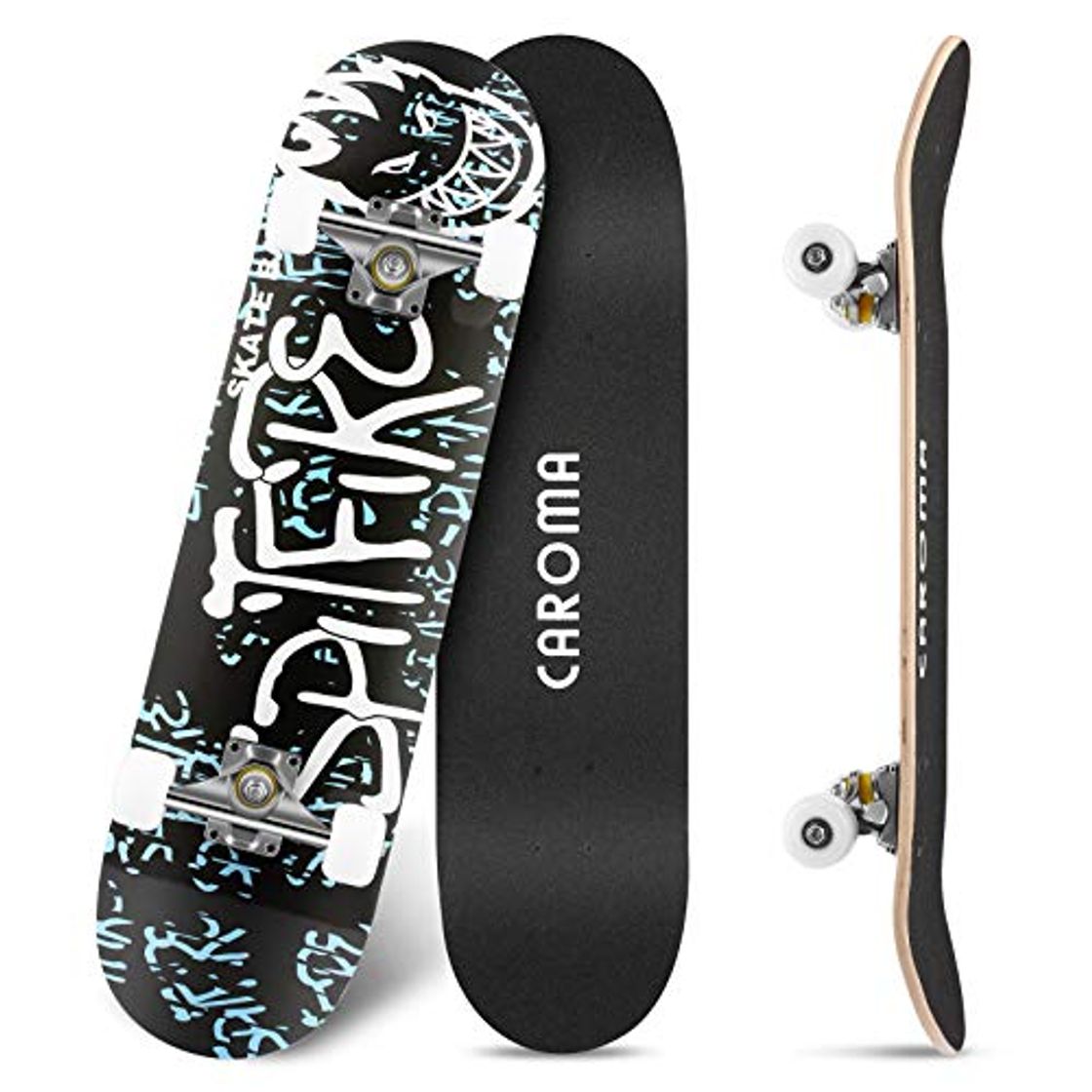 Product Skateboard para Principiante,79cm×20cm Completo Patineta,9 Capa Monopatín Madera Arce Tabla Double Kick