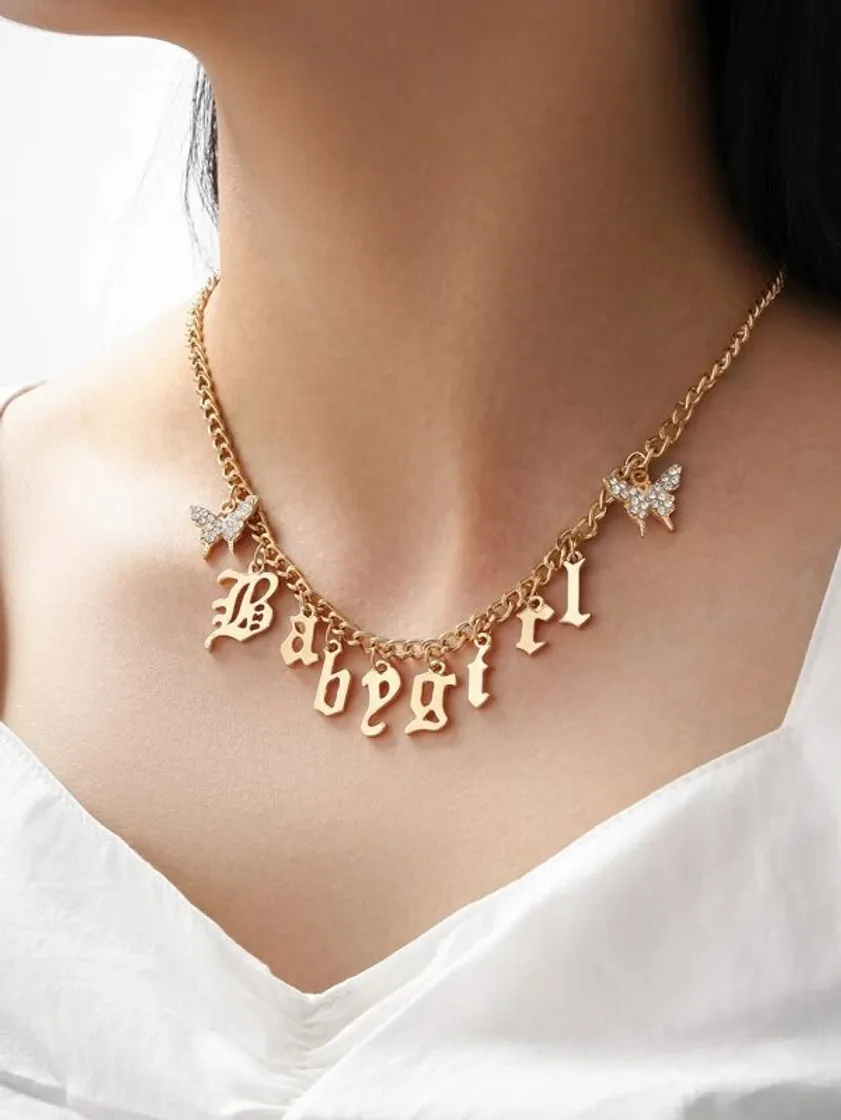 Fashion Rhinestone Letter Charm Necklace