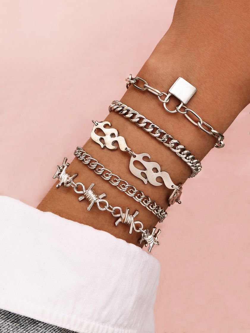 Moda 5pcs Flame & Thorn Decor Chain Bracelet