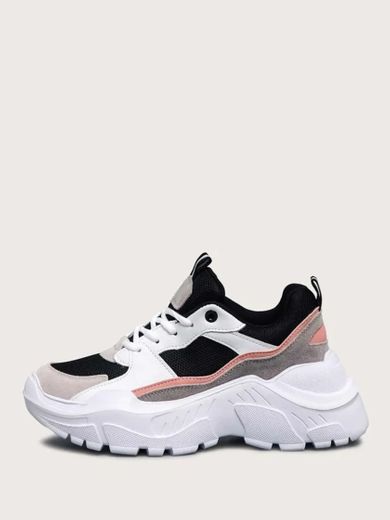 Lace-up Front Colorblock Chunky Sneakers