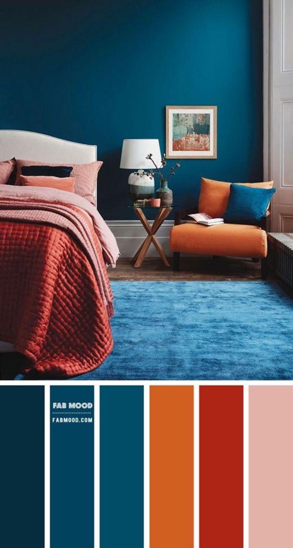 Fashion Burnt Orange + Dark Coral + Teal Bedroom