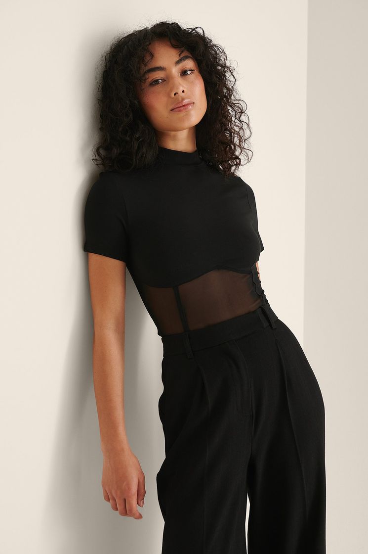 Fashion cropped mesh detail top | na-kd.com