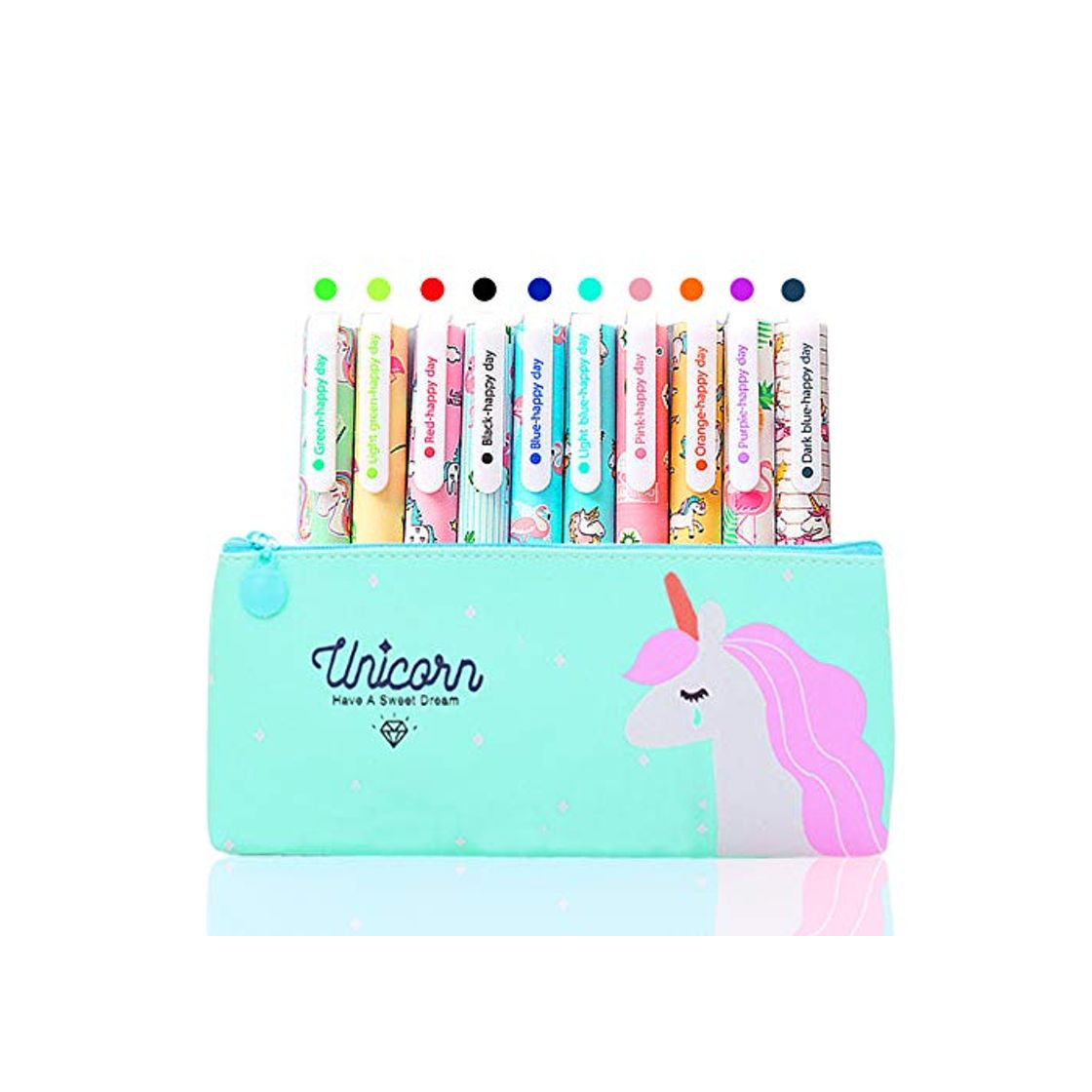 Fashion 10 Lápices Bolígrafos de Unicornio con Estuche de Regalo Escolar para Niñas