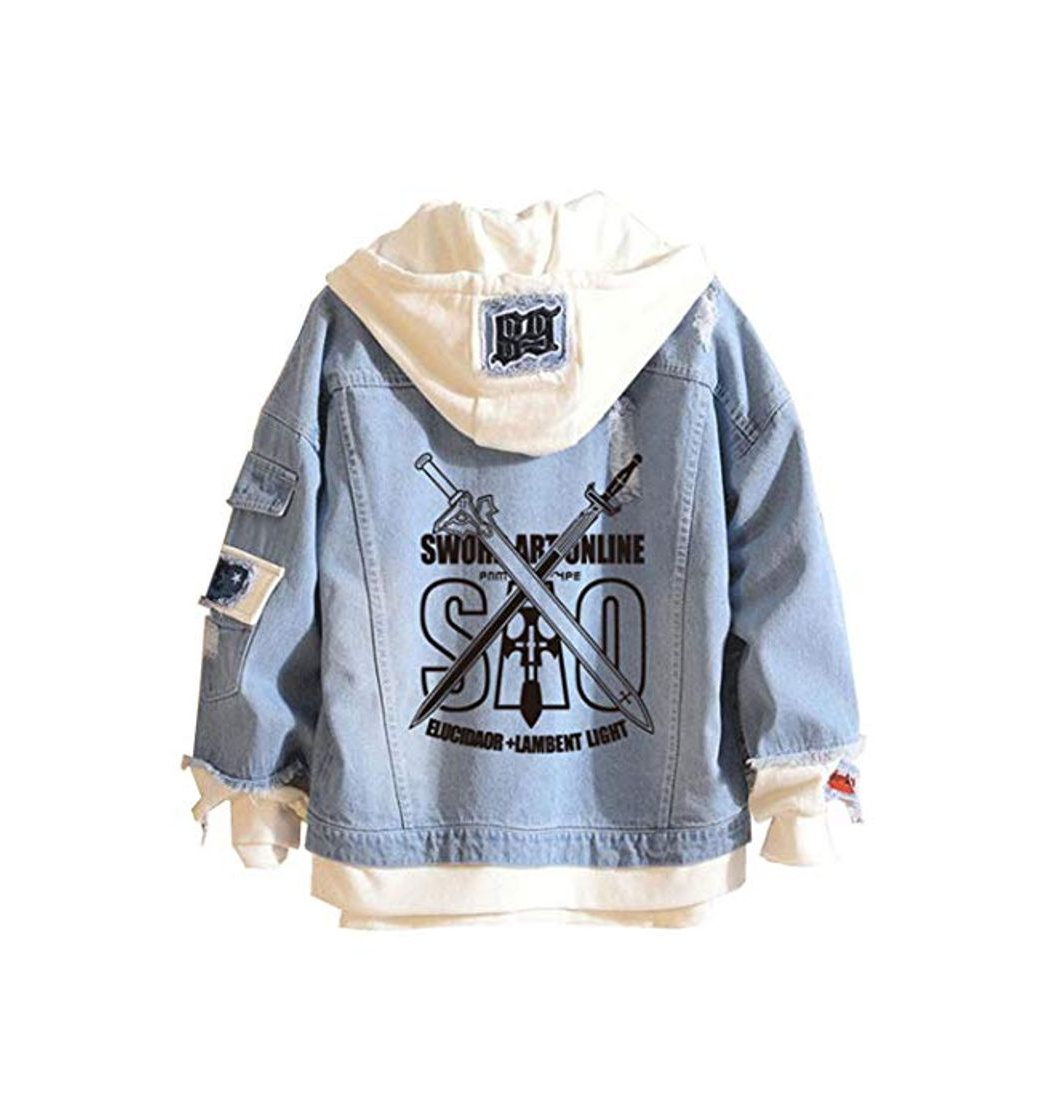 Cosstars Anime Sword Art Online Sao Denim Jacket Chaqueta Vaquera Adulto Cosplay Jeans Hoodie Outwear Abrigo Azul 1 XL